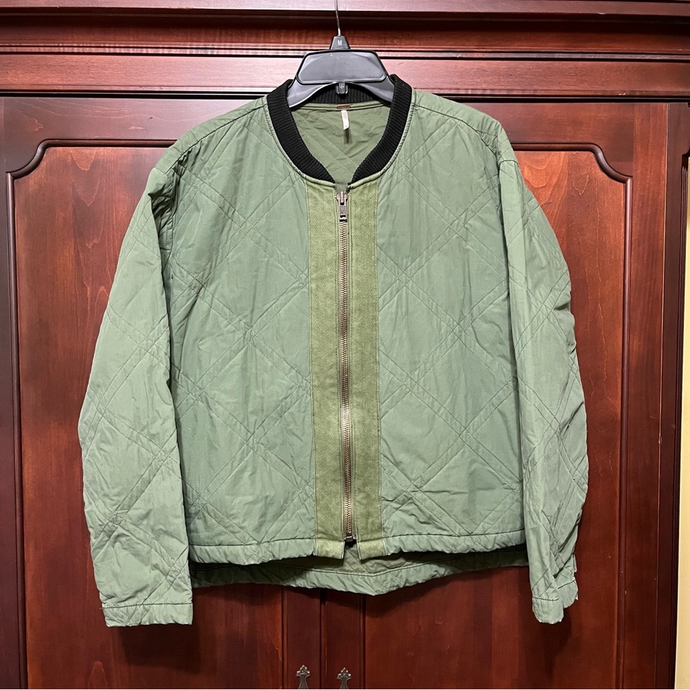 Free People Green Quilted Bomber Jacket